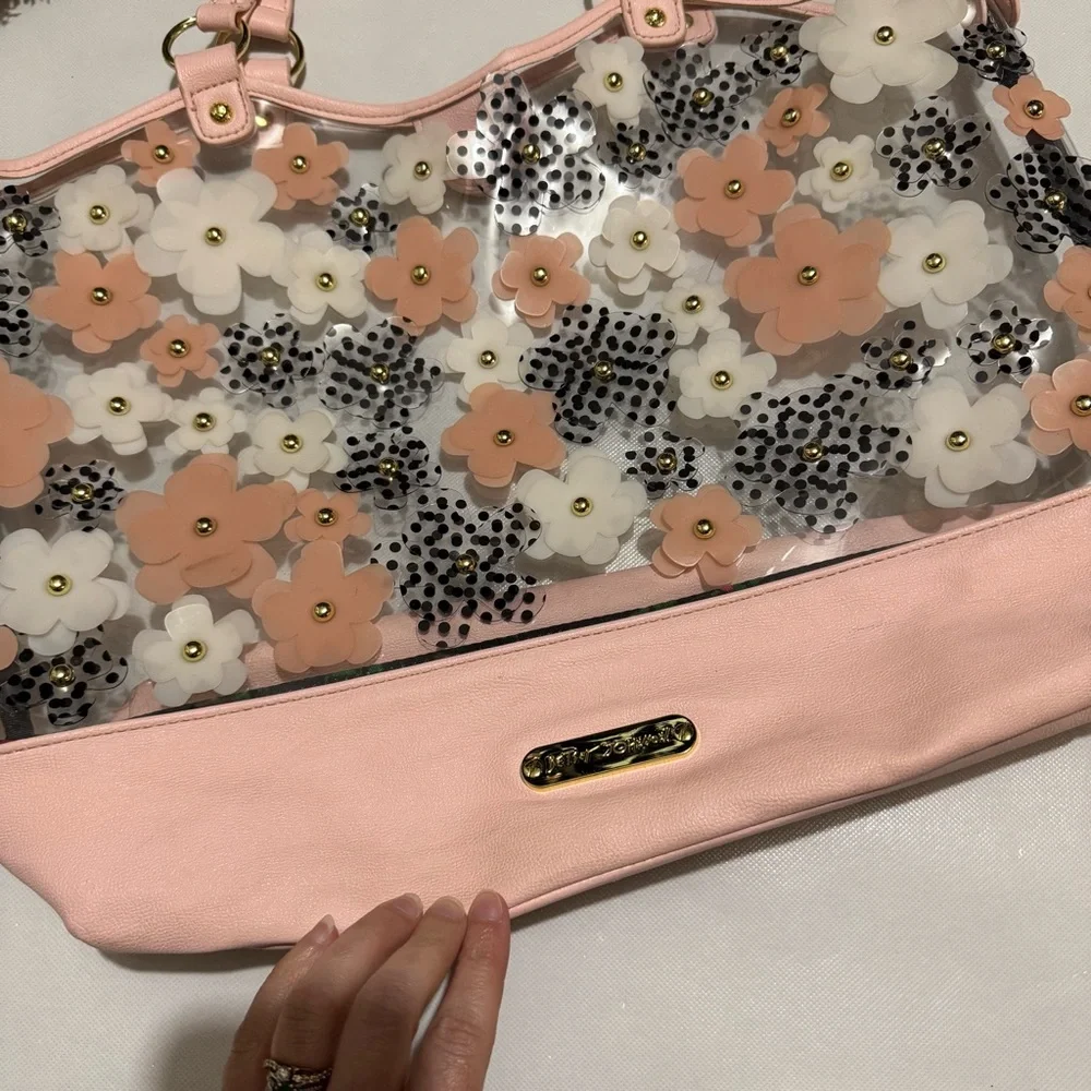 Betsey Johnson Clear Pink 3D Floral Tote Bag Purse Vintage Spring Feminine Girly